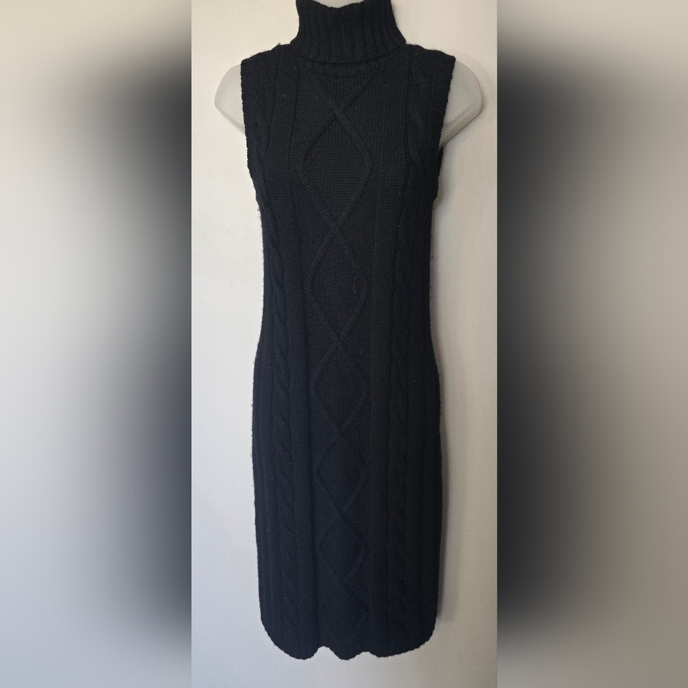 Nine West Turtle Neck sweater dress Black Sleeveless 100% Merino Wool Womens Xs